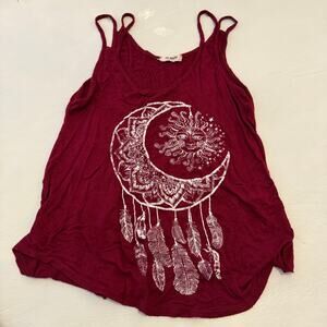 Celestial sun moon burgandy tank top yoga casual cozy size S Made in USA G Mini